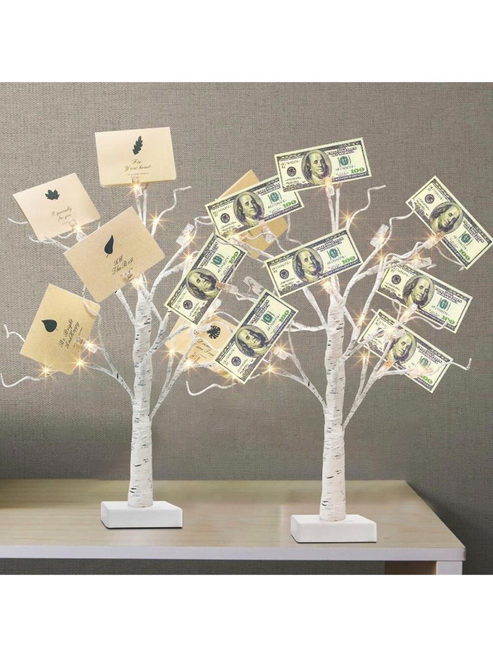 〽️Women White Light Birch Tree Greeting Card Photo Clip Wedding Gift Holder Set